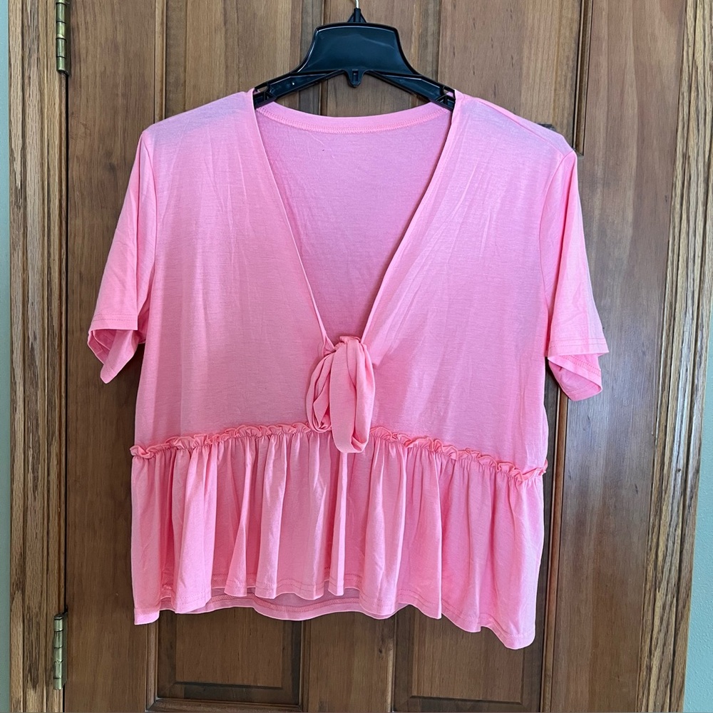 Pink Ruffle Tie-Front Top-XXL
